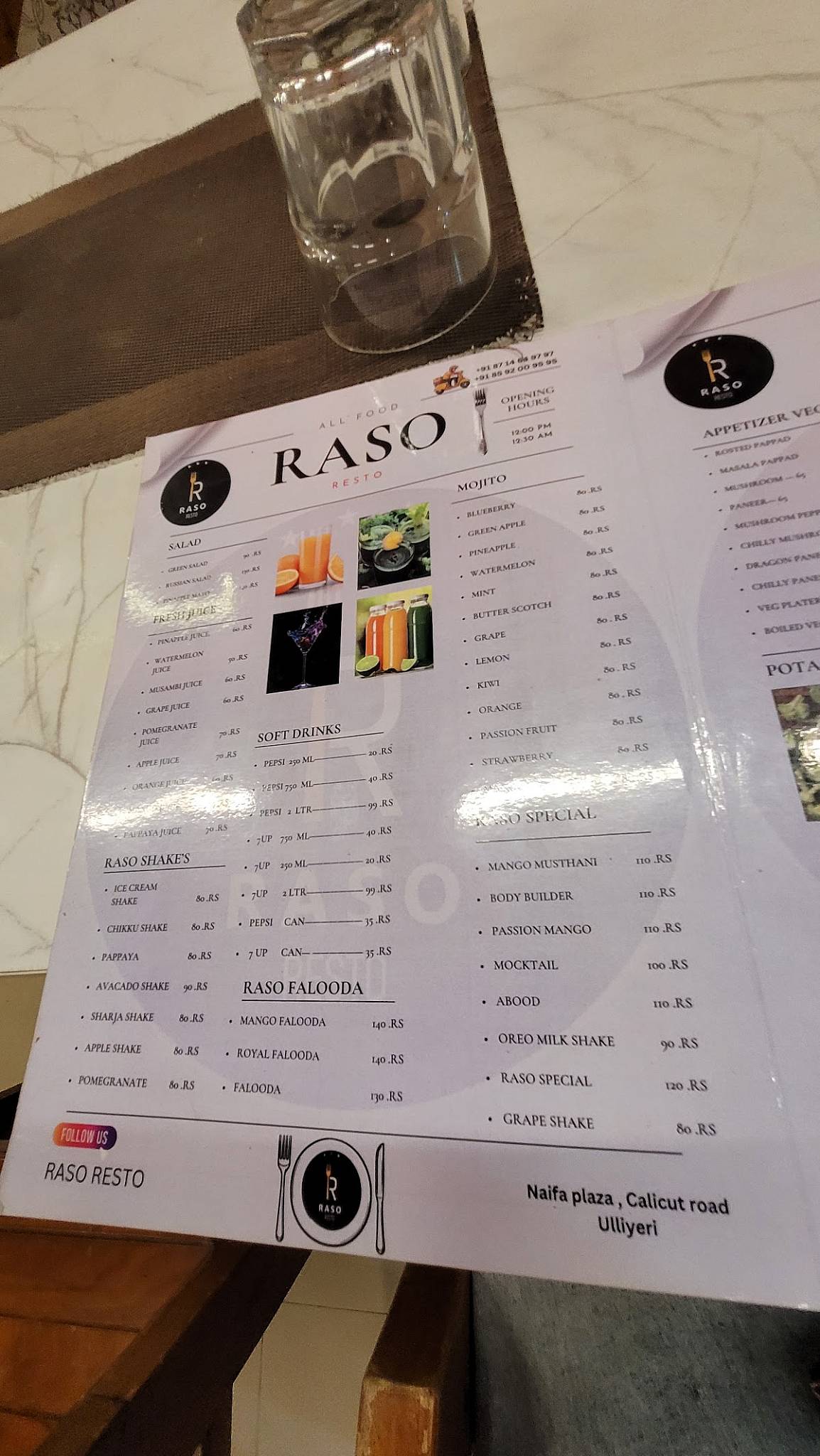 RASO RESTO menu