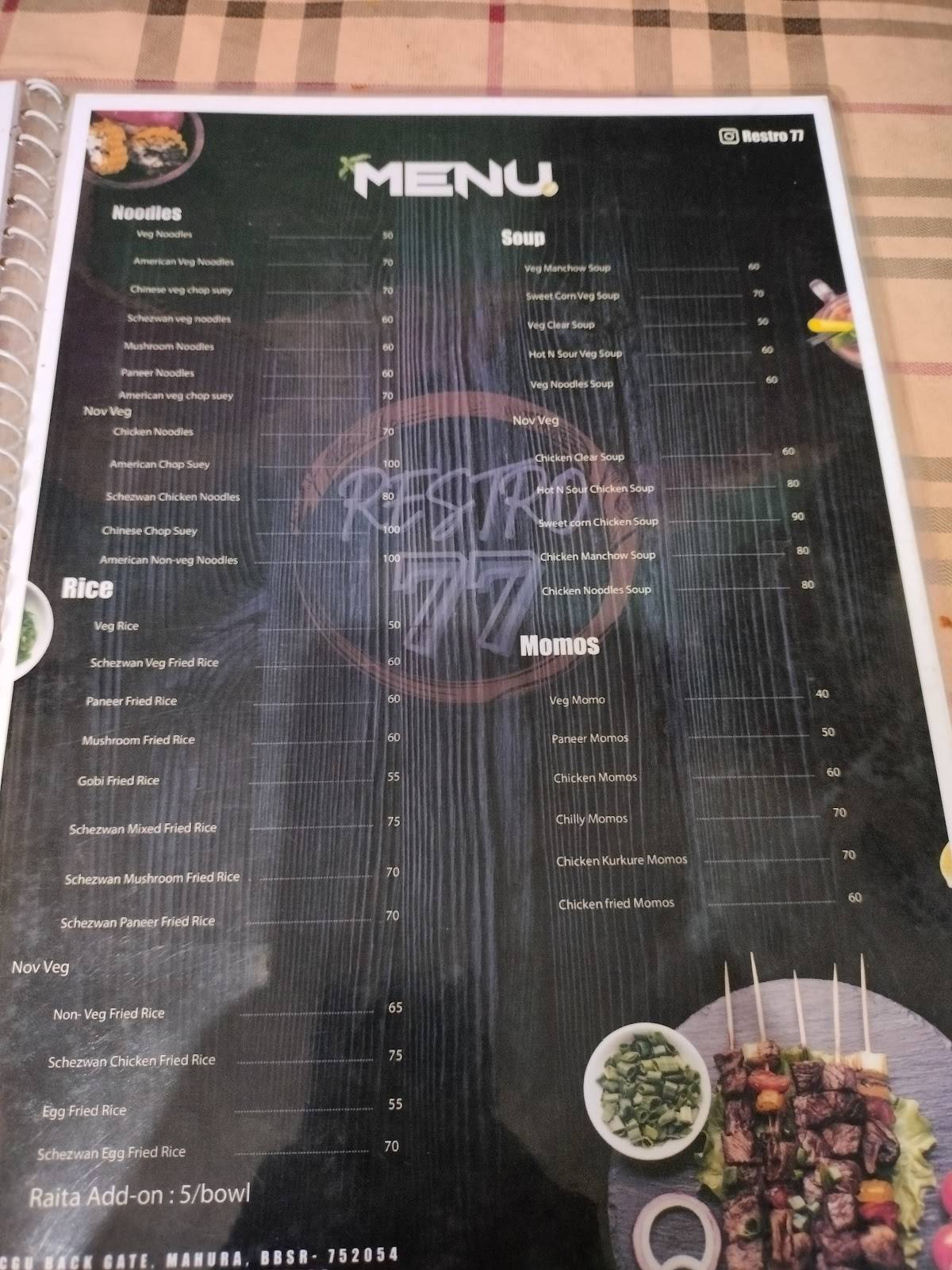 Restro77 menu