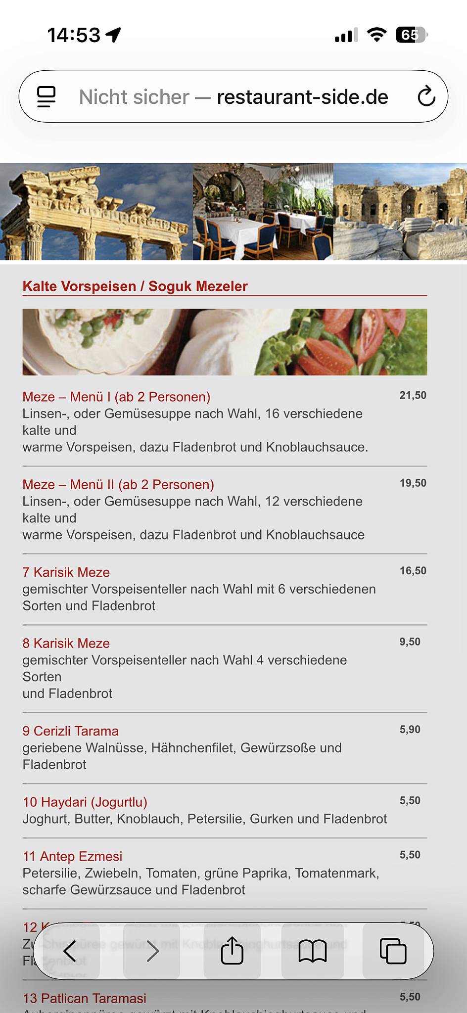 Menu de Restaurant Side