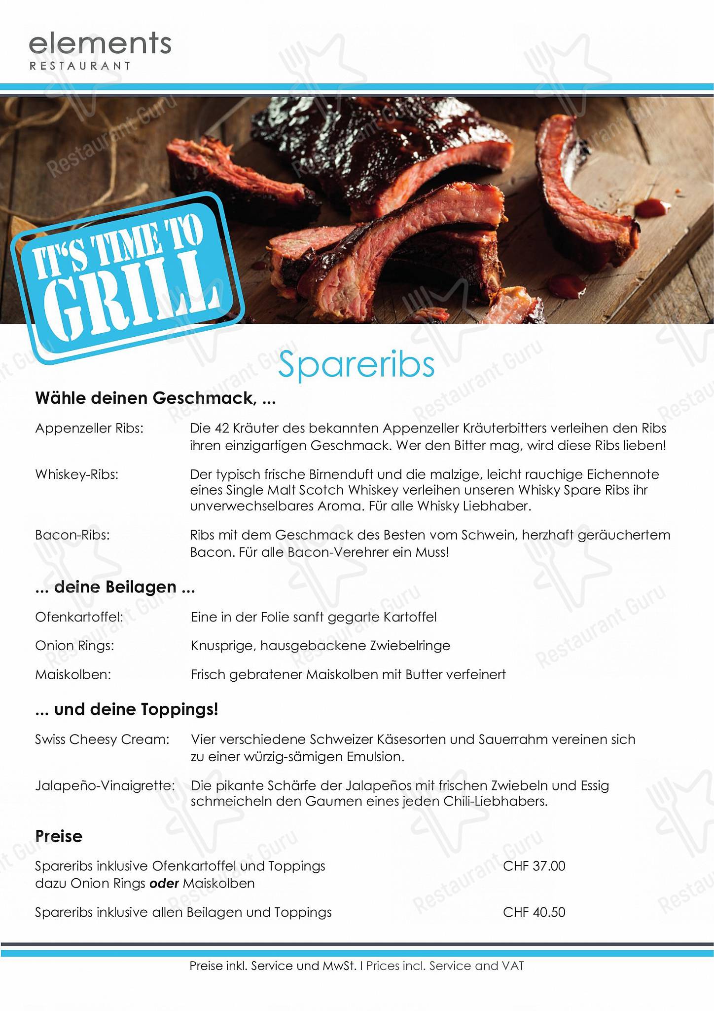 Restaurant elements dans Baden - OUR MENU