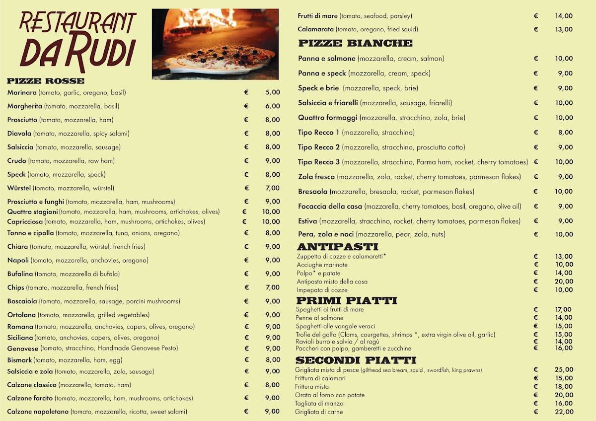 Menu di Ristorante da Rudi 