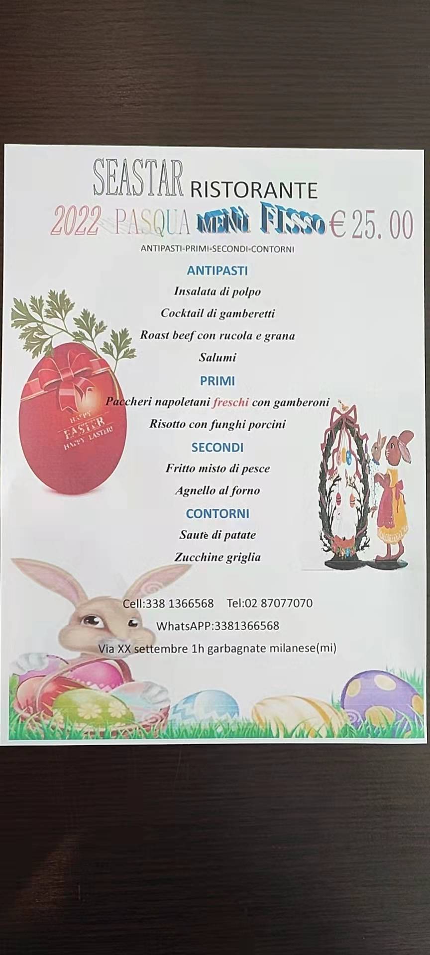 Menu di SEASTAR RISTORANTE 