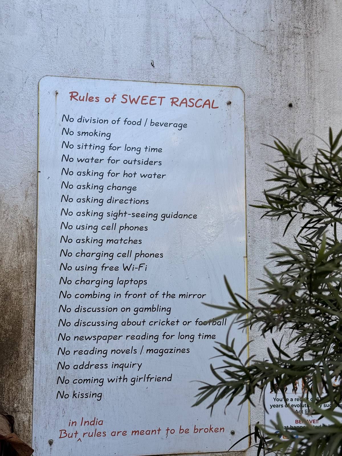 SWEET RASCAL menu