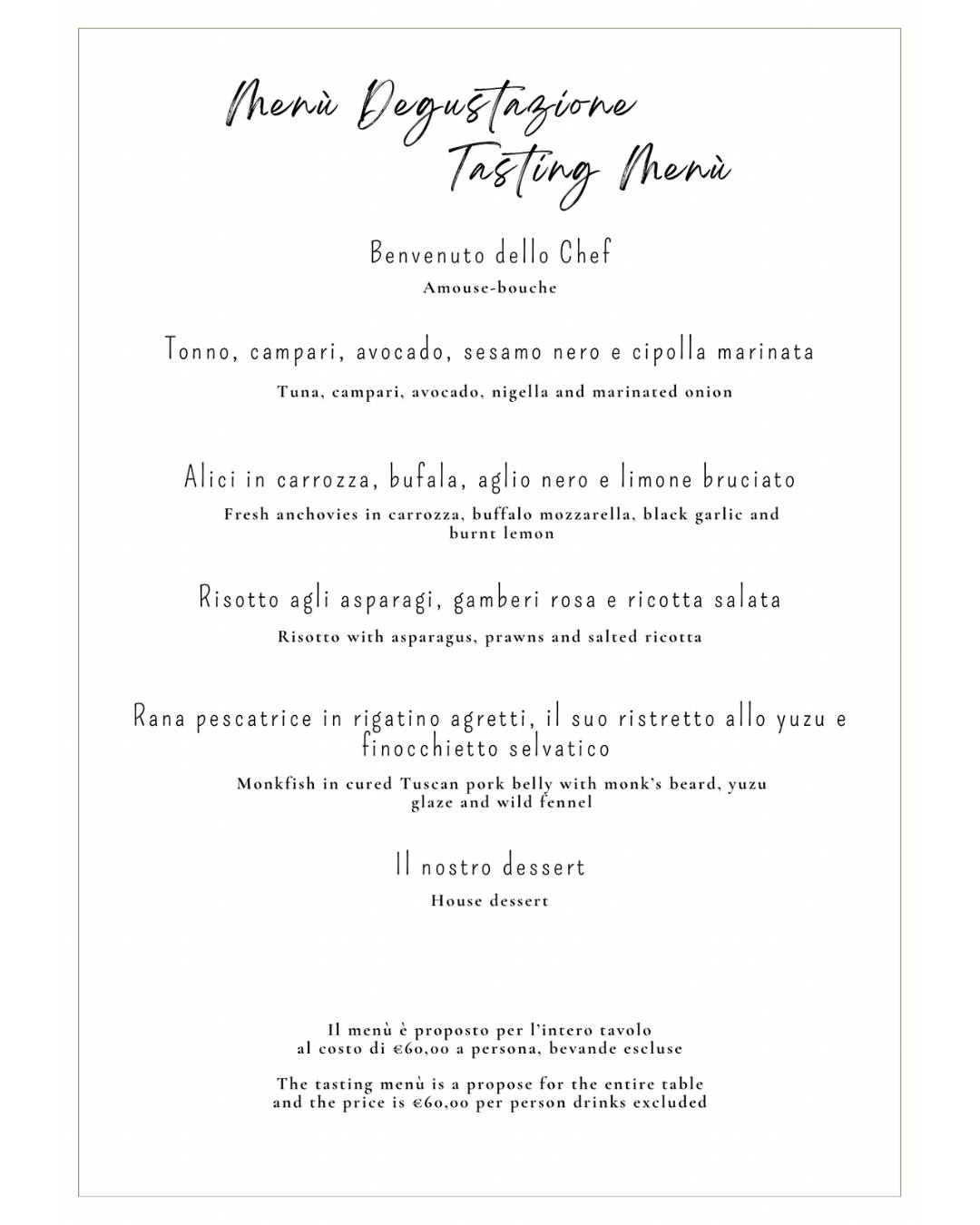 Menu di Ristorante In Carrozza 