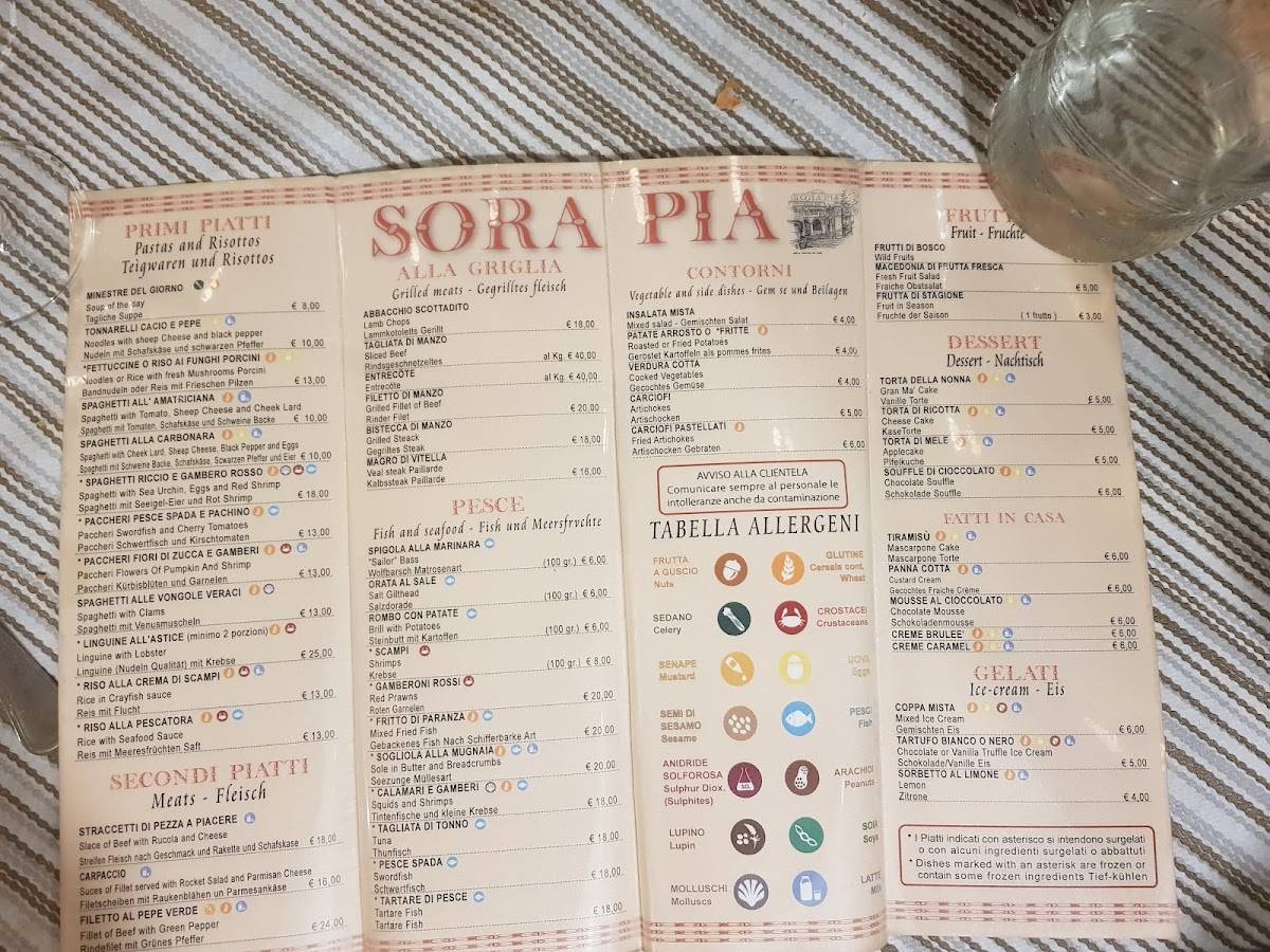 Menu di Sora Pia 