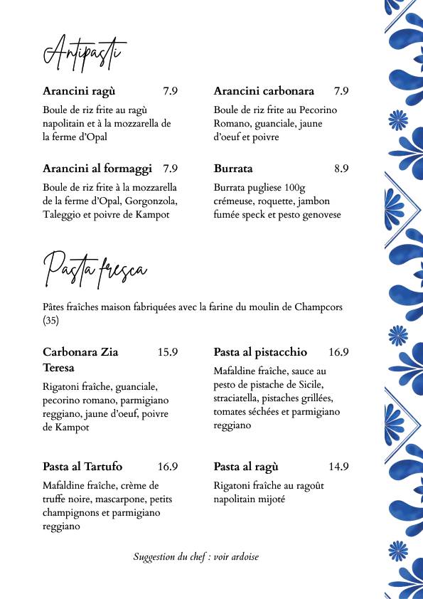 Menu de Supino