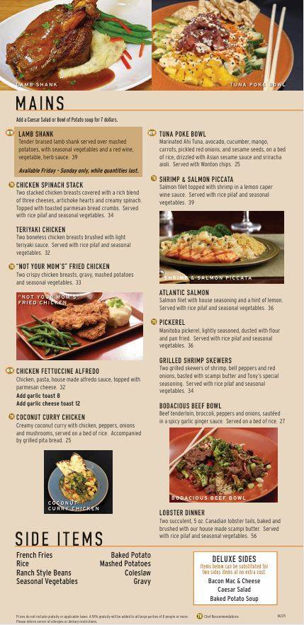 Menu de Tony Roma's