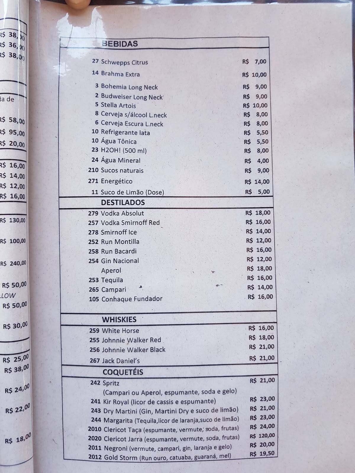 Topo do Mundo cardápio