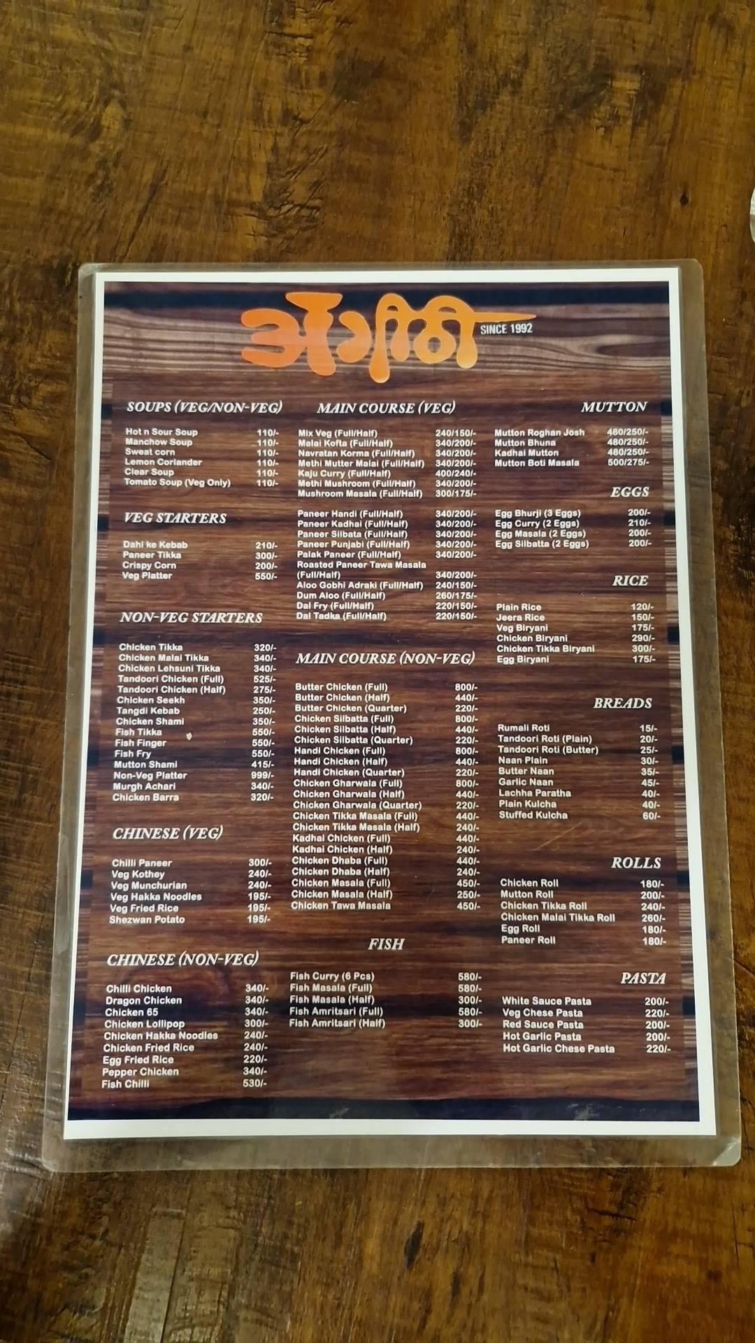 Angithi menu