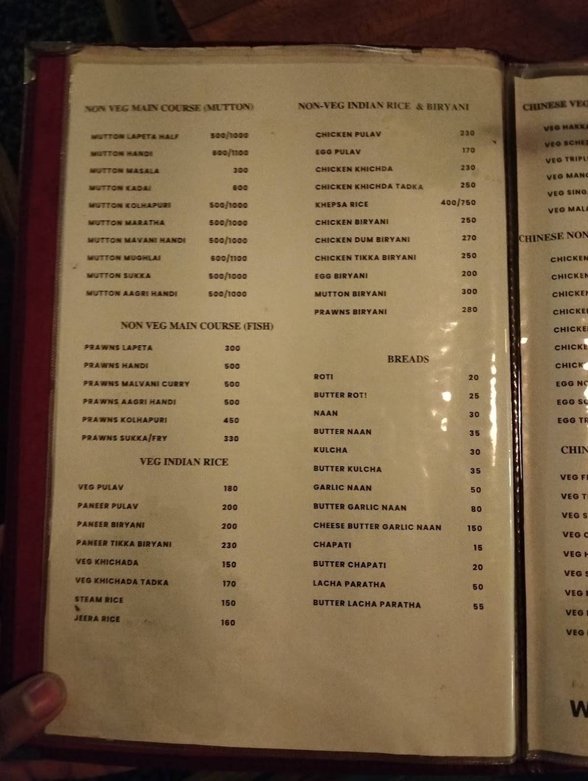 Area 96 Riverside Restaurant menu