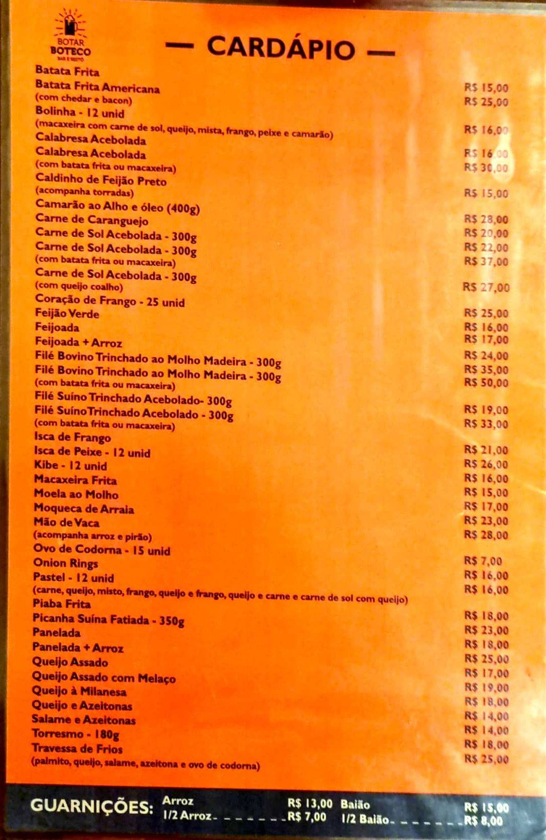 Carcaras grill cardápio