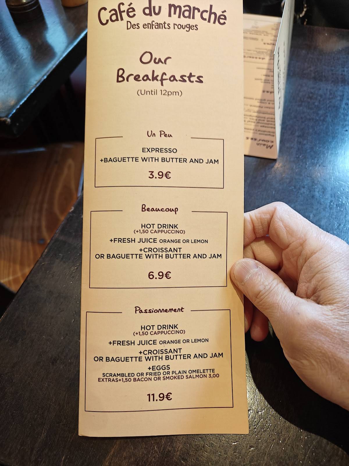 Menu de Café du Marché des Enfants Rouges