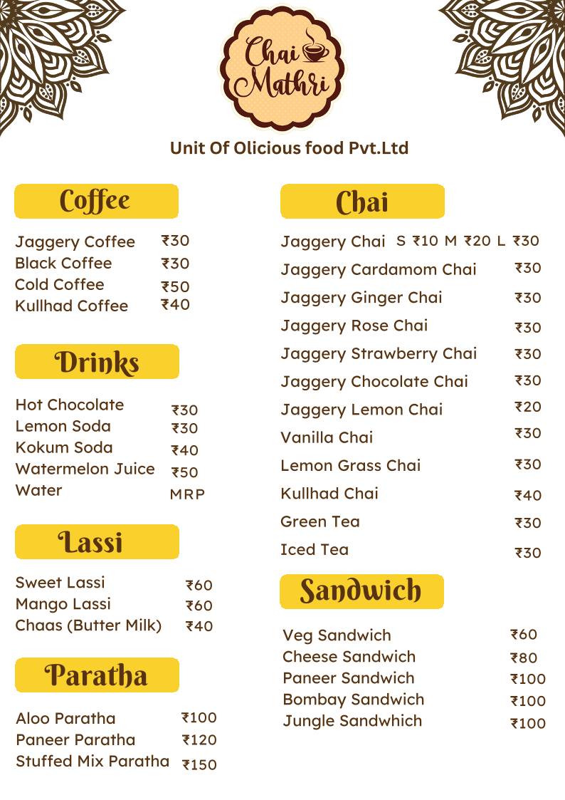 Chai Mathri menu