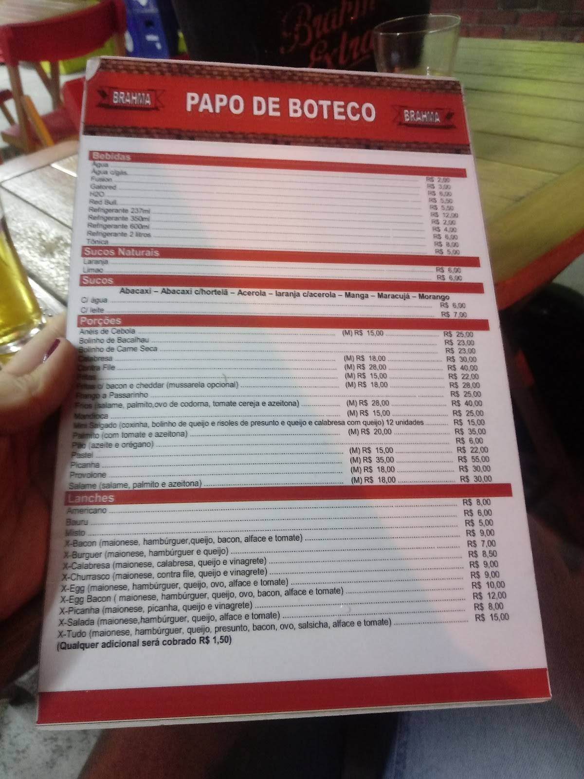 Papo de Boteco cardápio