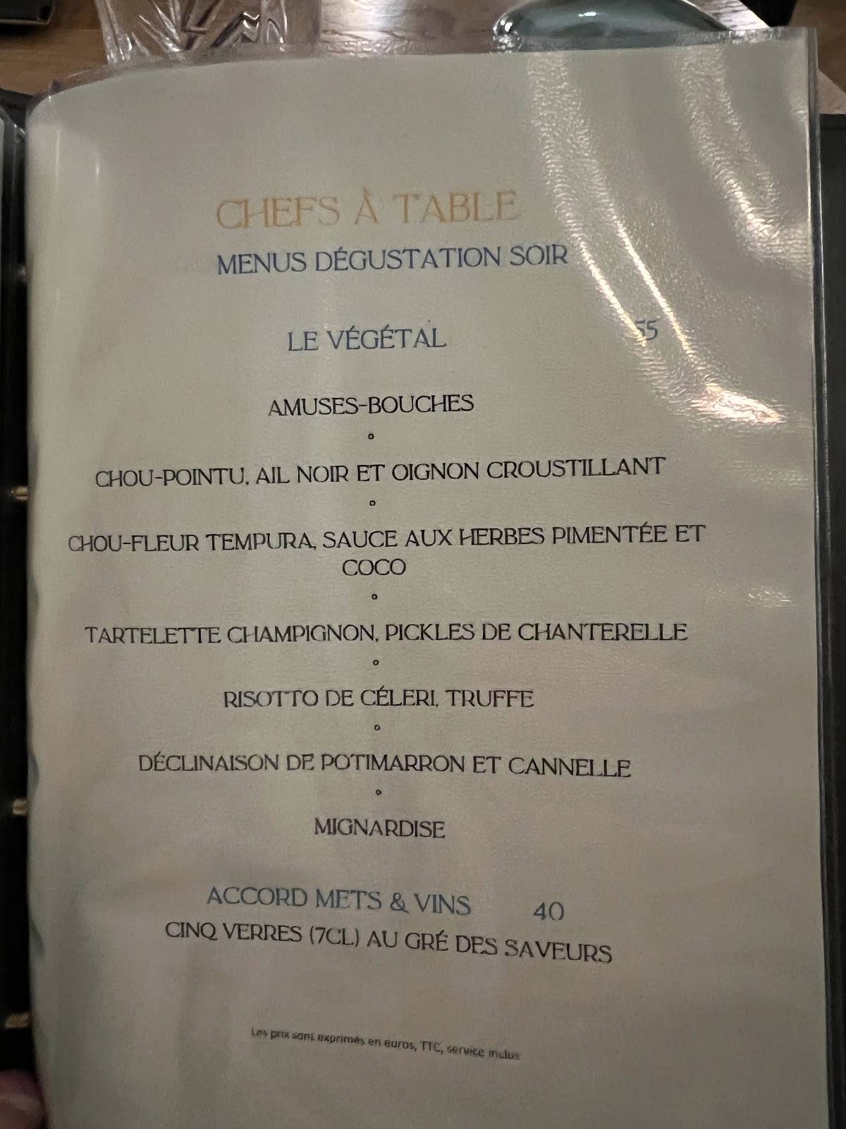 Menu de Chefs à Table