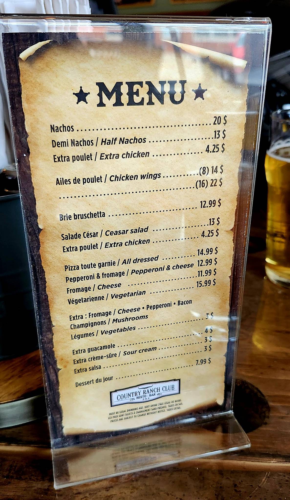 Menu de Country Ranch Club