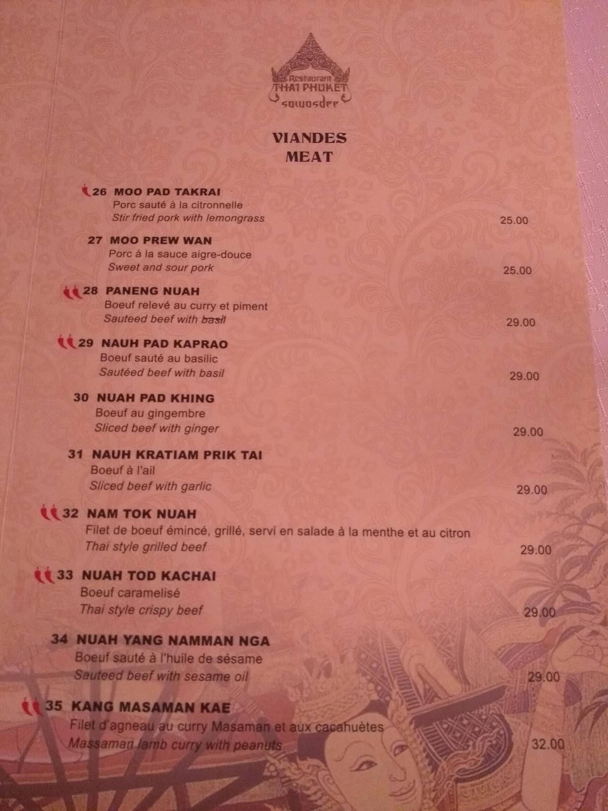 Menu di Thai Phuket 