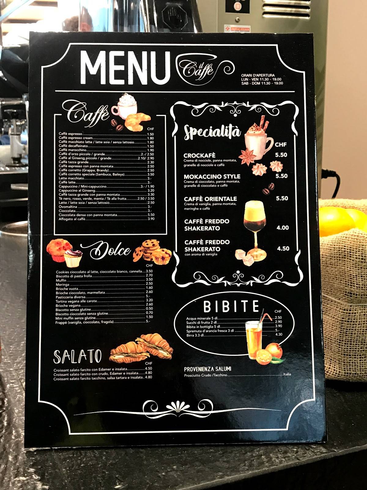 Menu di II Caffè 