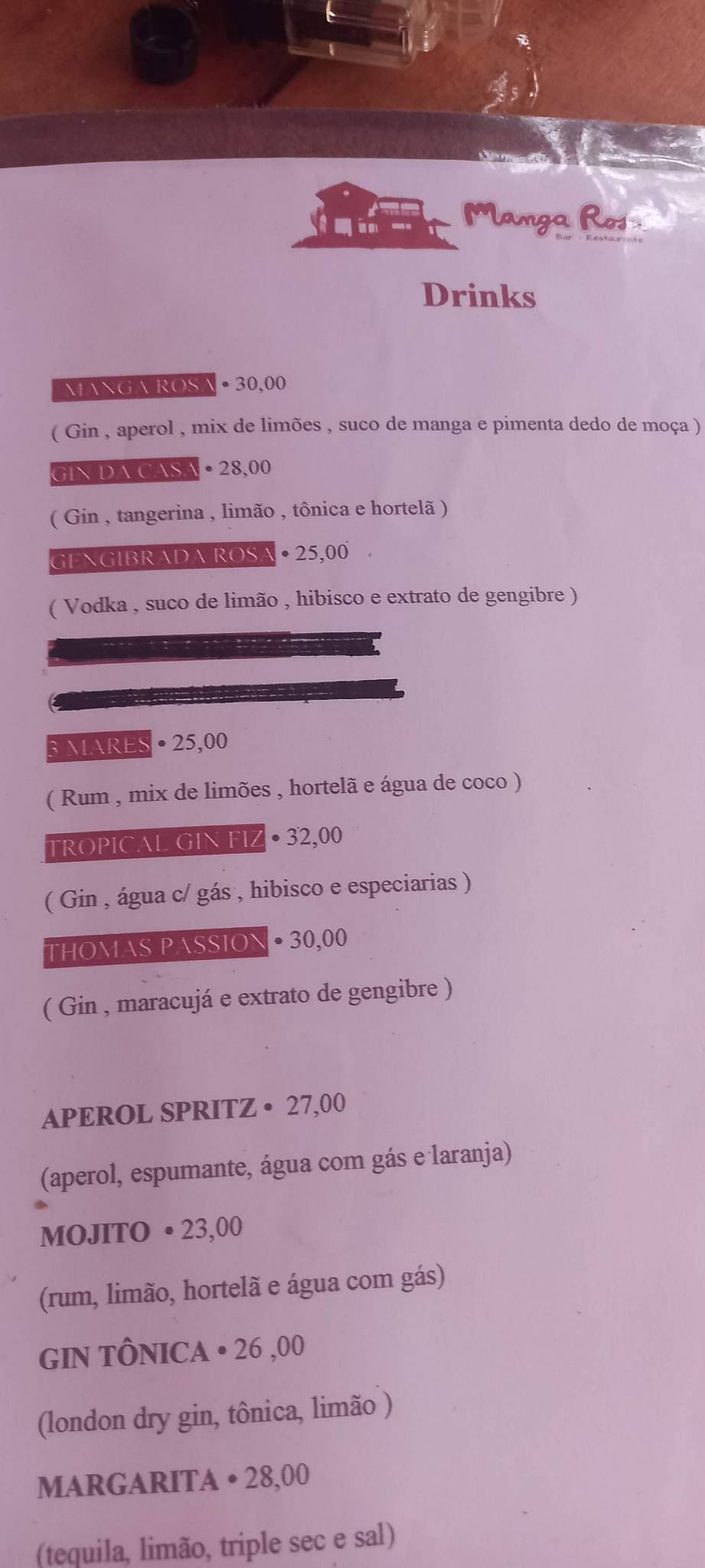 Manga Rosa cardápio