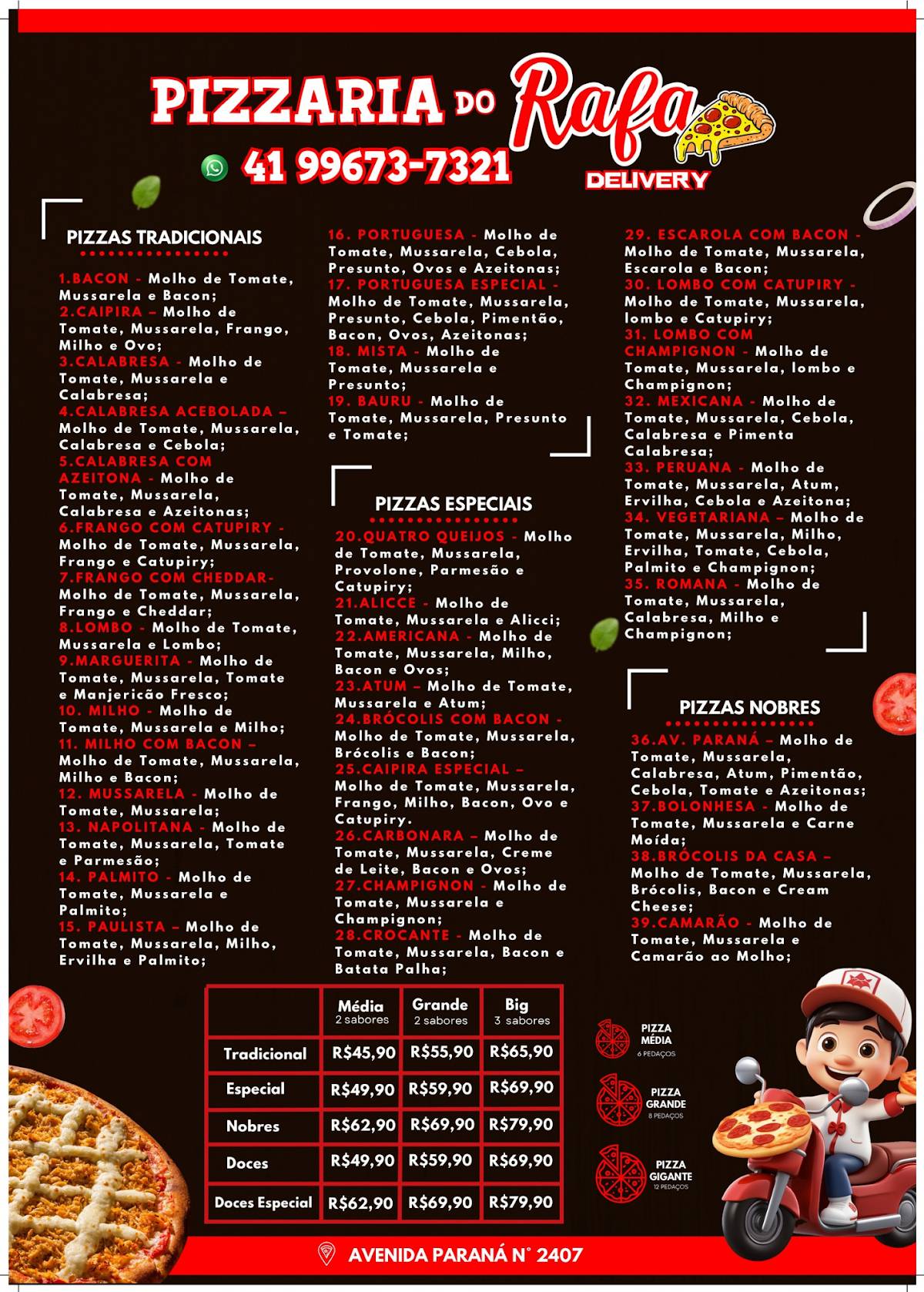 Pizzaria do Rafa cardápio