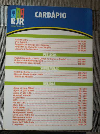 R.J.R culinária caseira cardápio