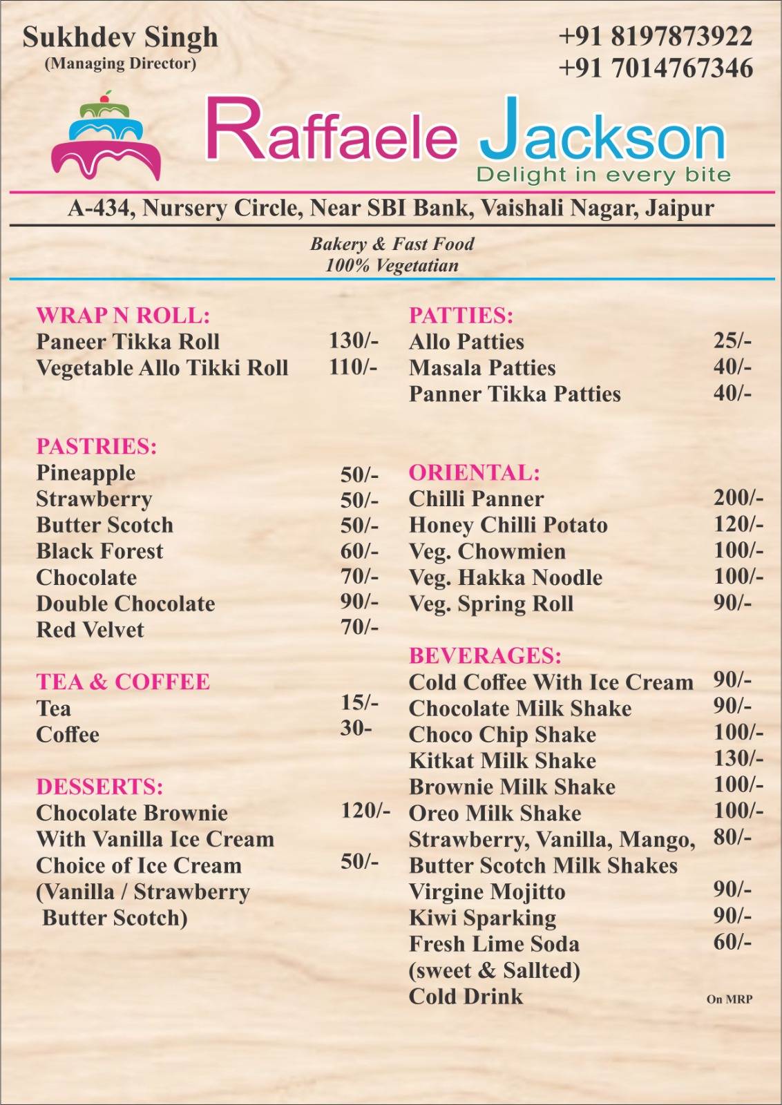 Raffaele Jackson menu