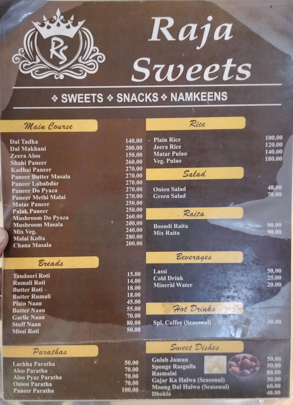 Raja Sweets menu