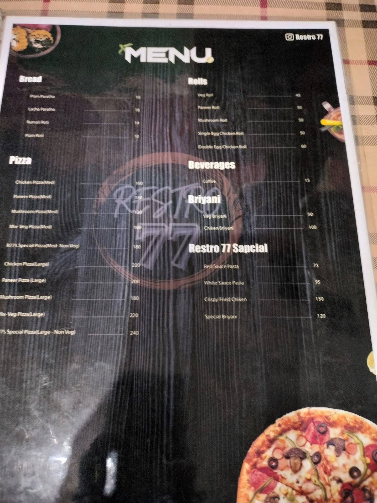 Restro77 menu