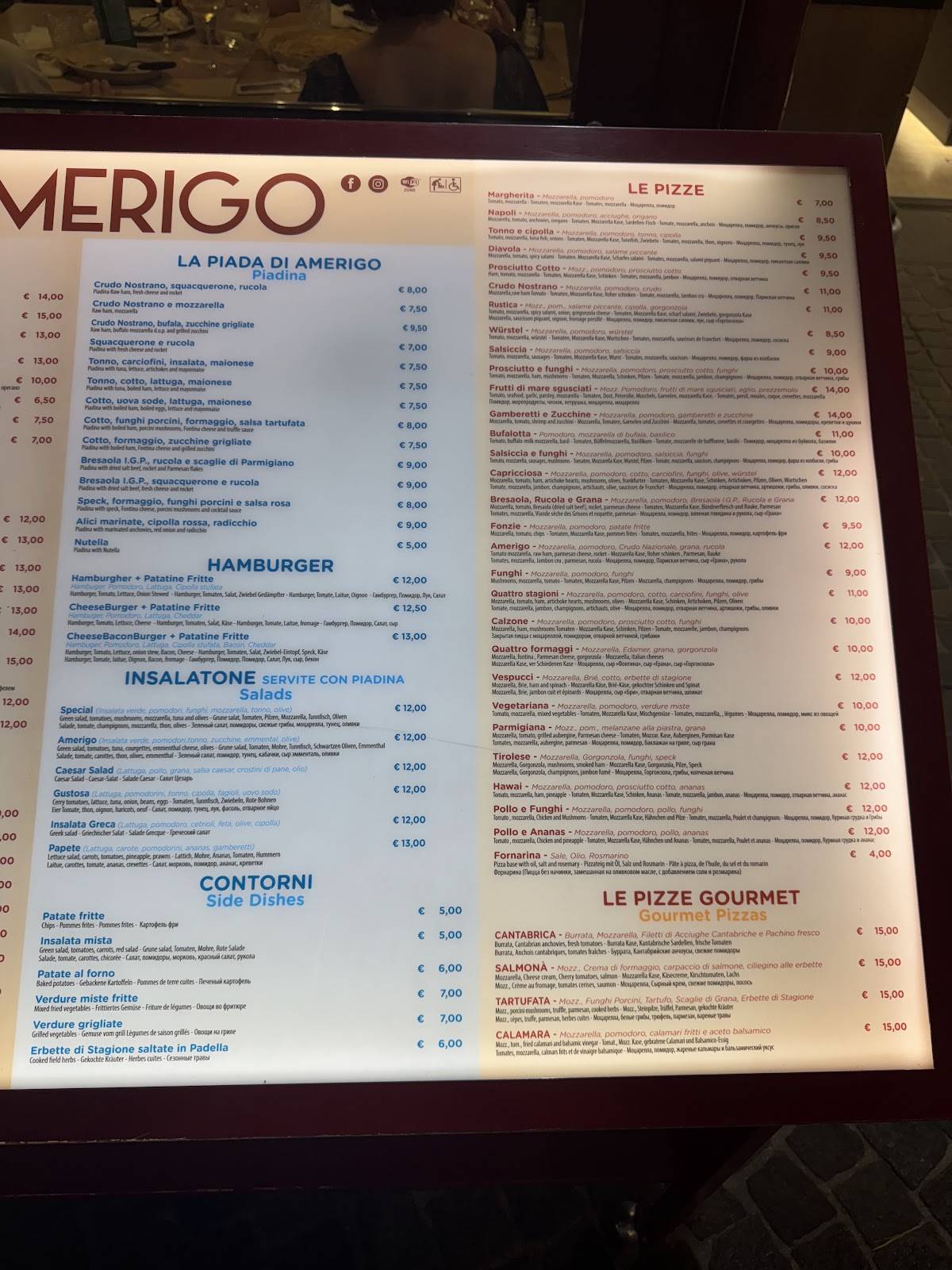 Menu di Ristorante Amerigo 