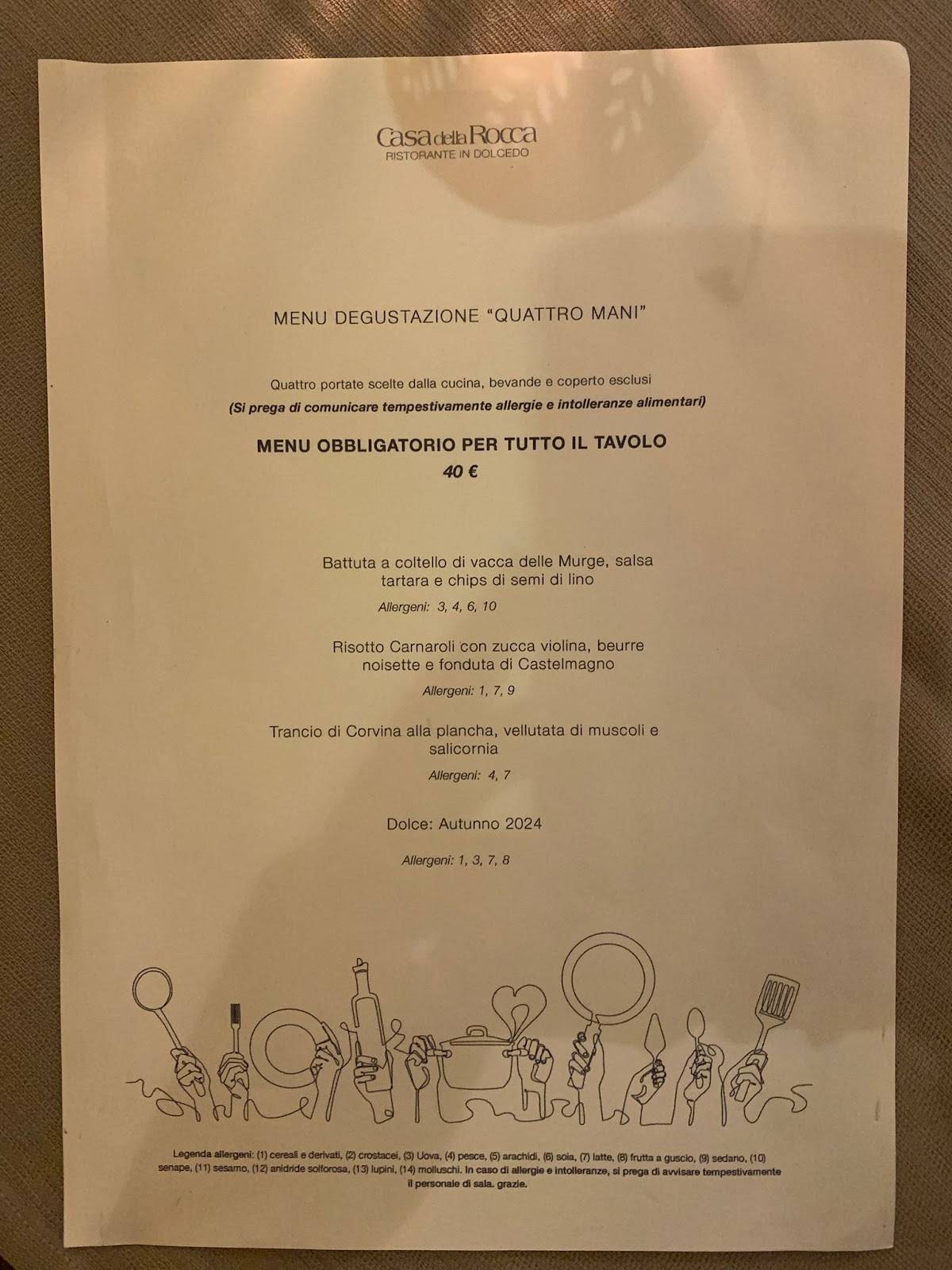 Menu de Ristorante Casa Della Rocca