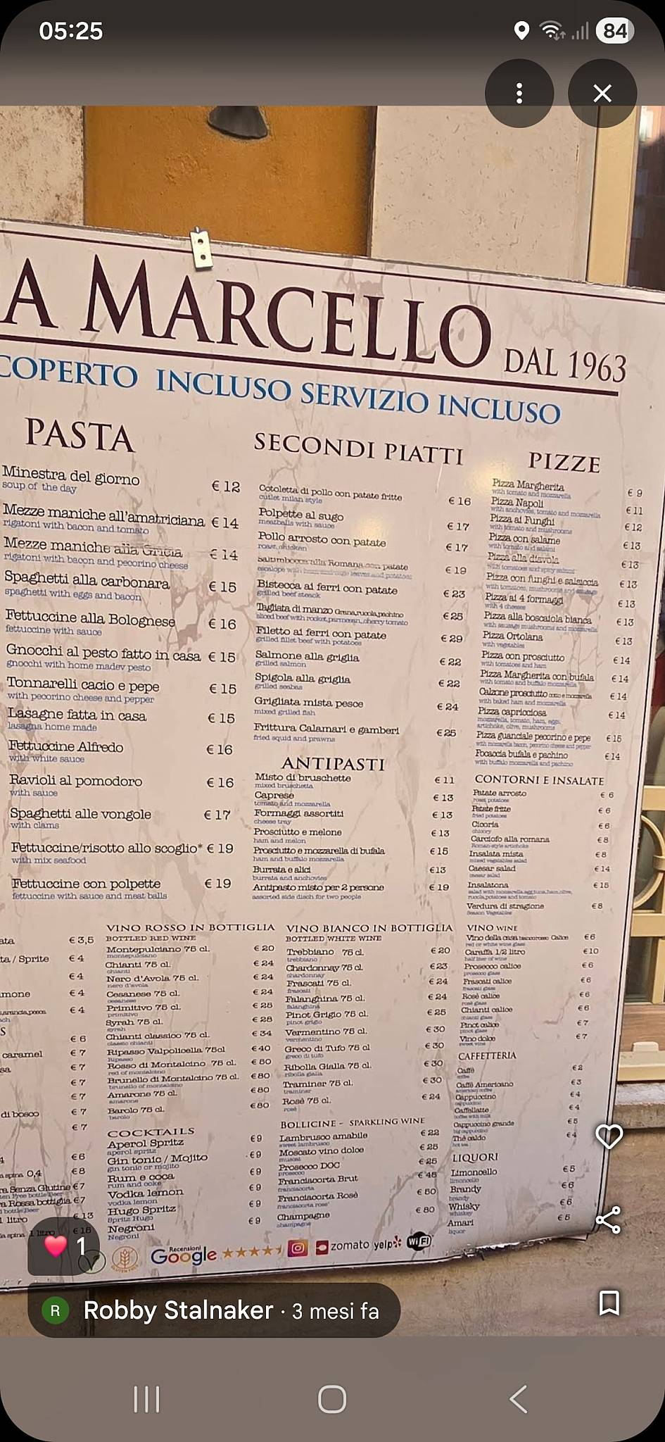 Menu de Ristorante Da Marcello