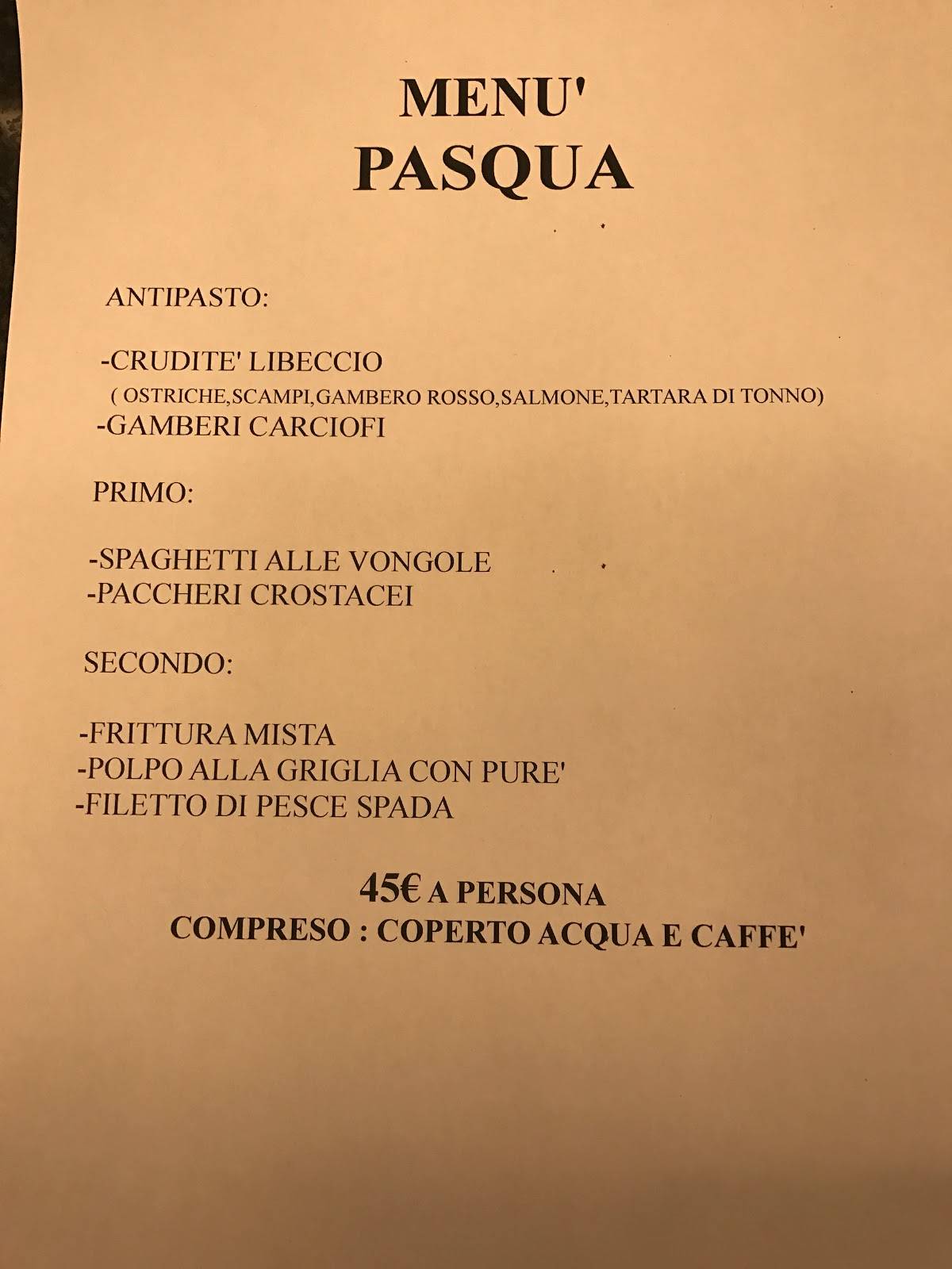 Menu di Ristorante Libeccio 