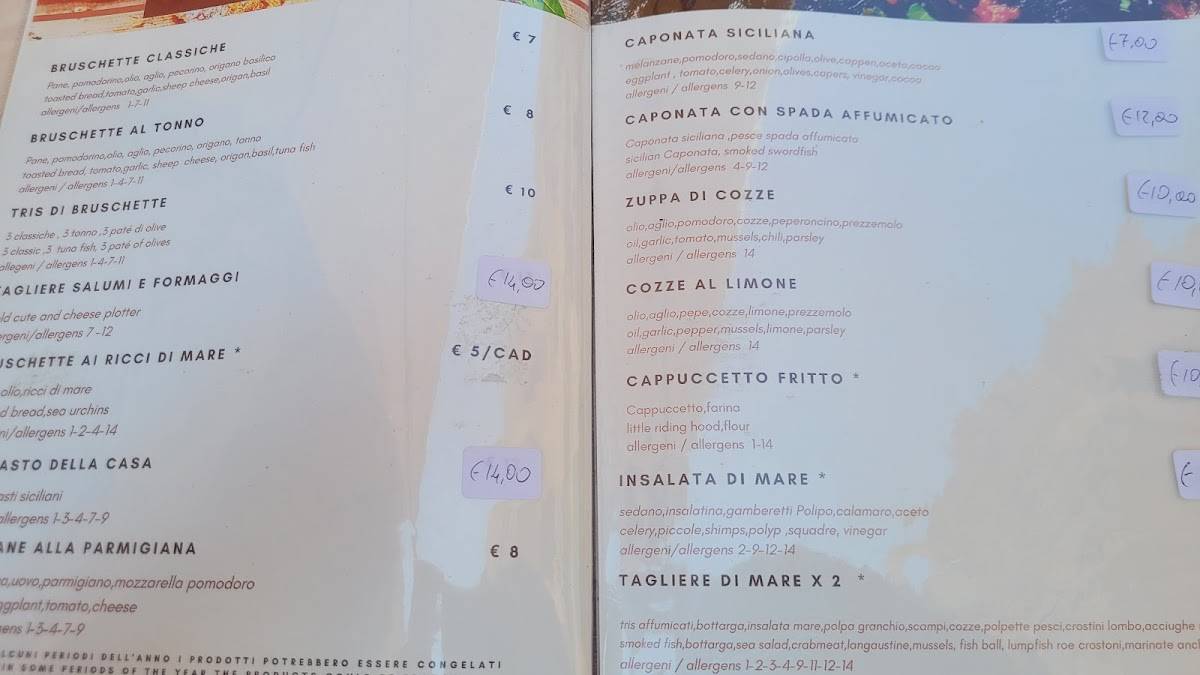 Menu di Ristorante da Totò 