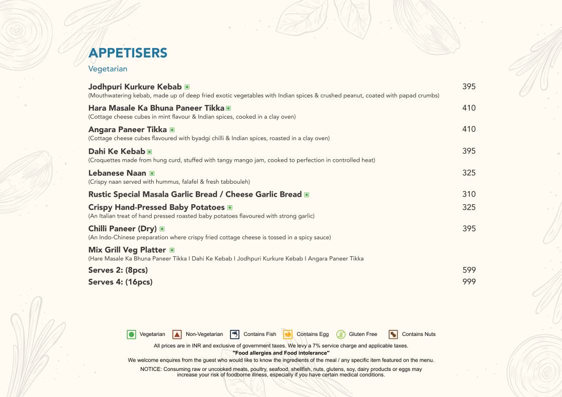 Rustic - Inspired Kitchen menu