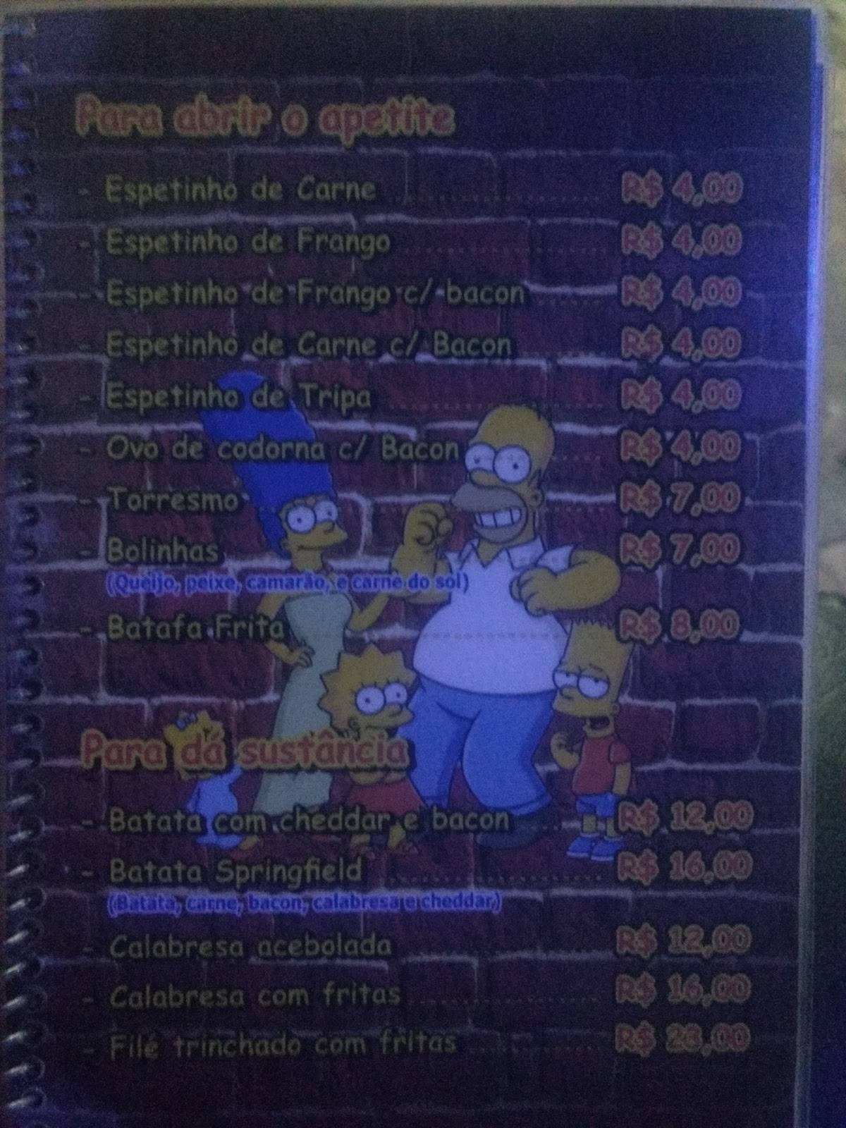 Springfield bar cardápio