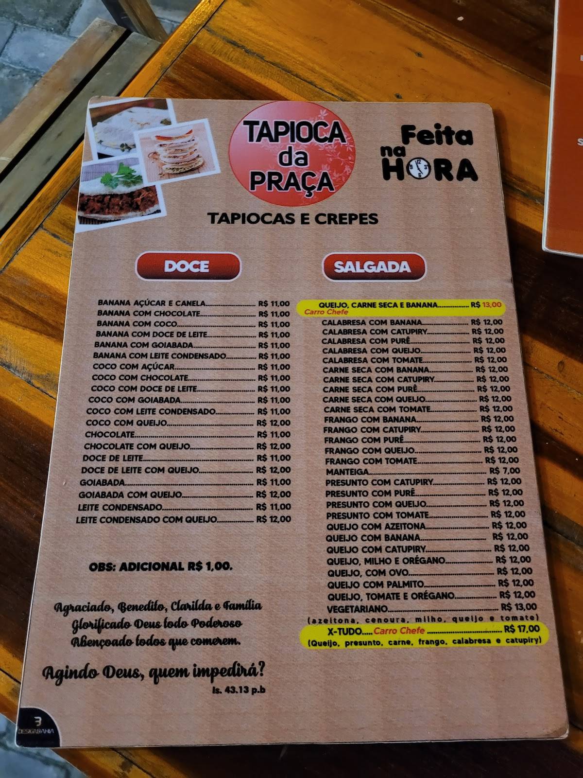 Tapioca da Praça cardápio