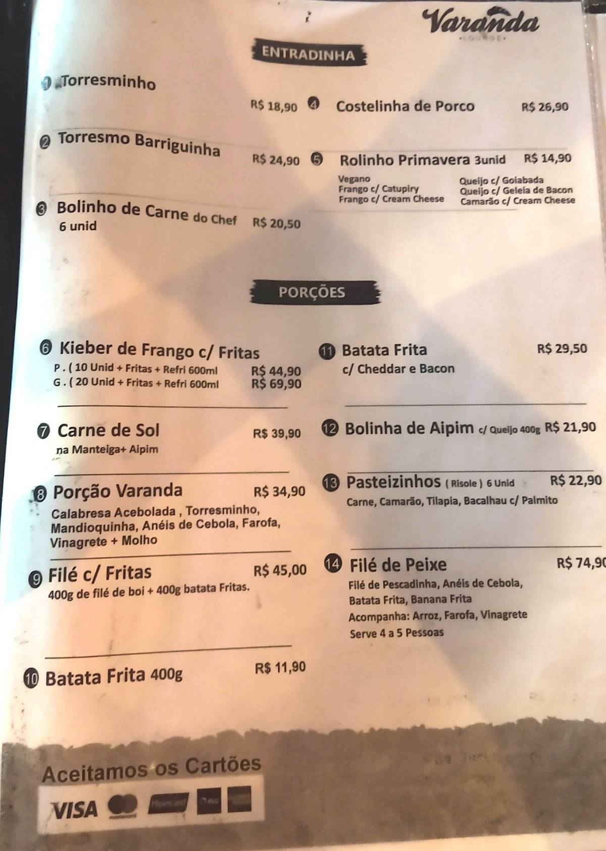 Varanda Lounge cardápio