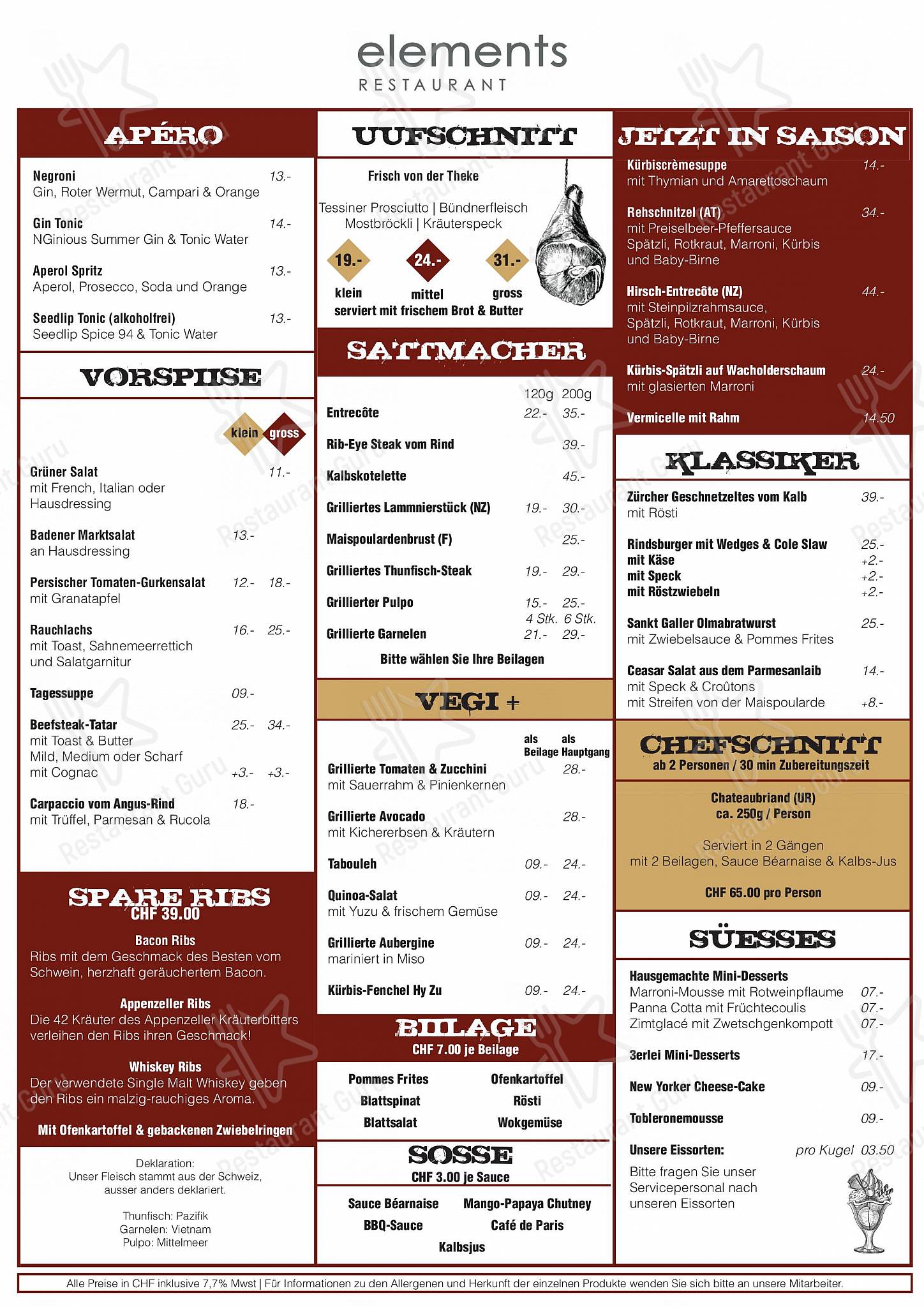 Restaurant elements dans Baden - OUR MENU