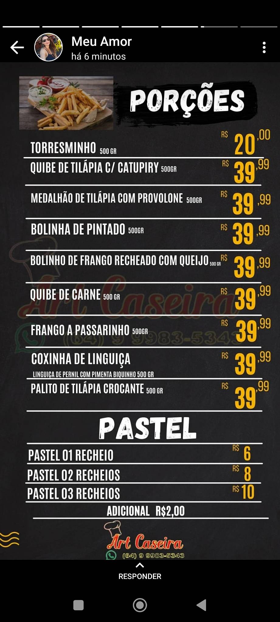 ART CASEIRA cardápio