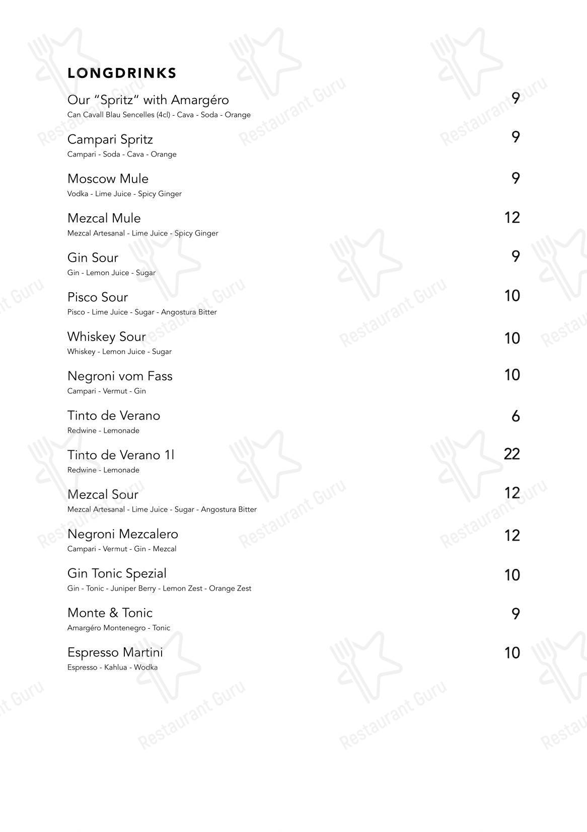 Menu pour Bar Raval - Основное меню