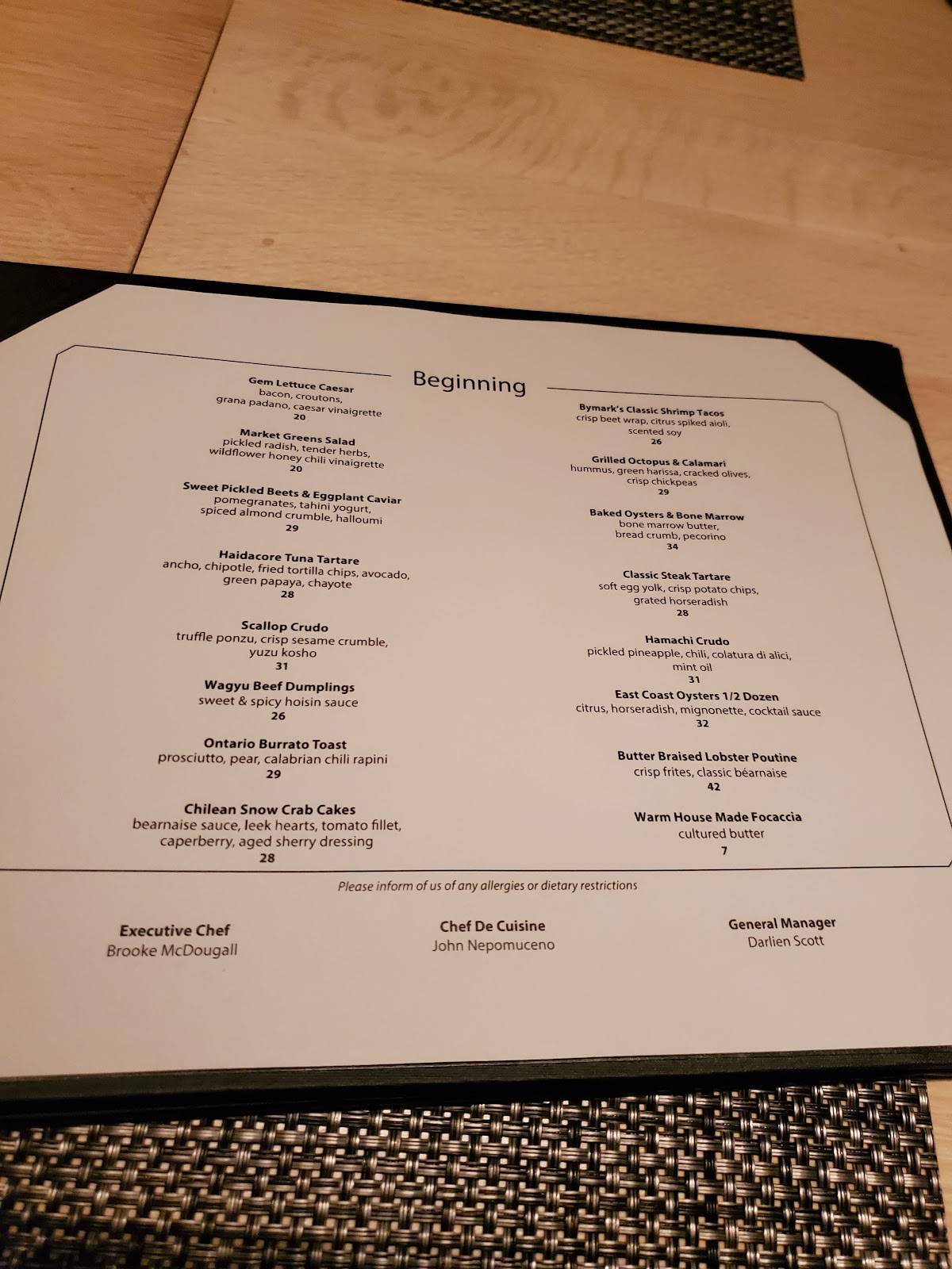 Menu de Bymark