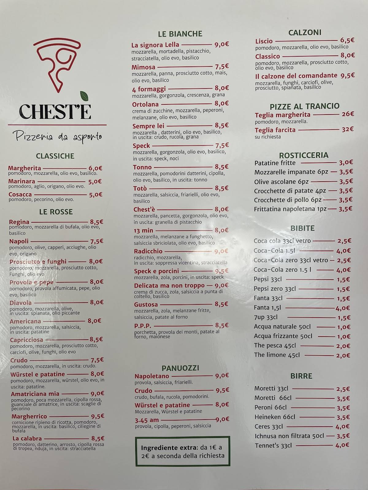 Menu di Pizzeria Chest'è 