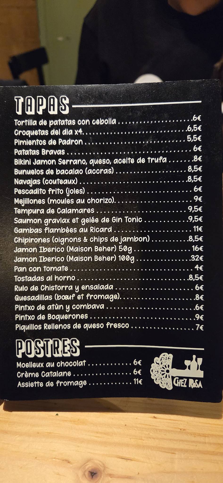 Menu de Chez Rosa
