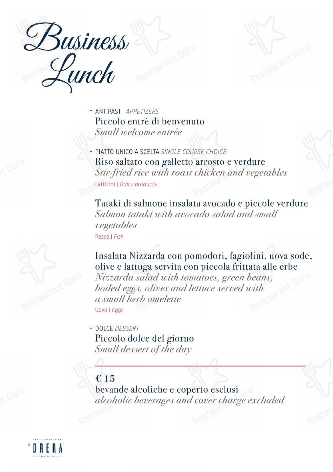 Drera in Valmadrera - Menu