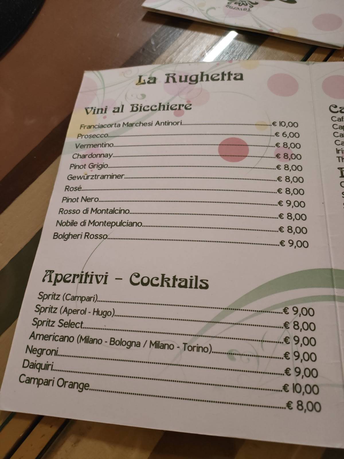 Menu di La Rughetta 