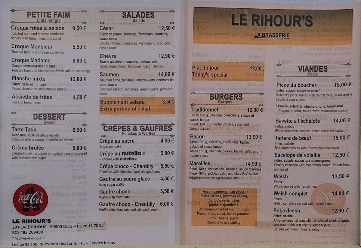 Menu de Le Rihour's