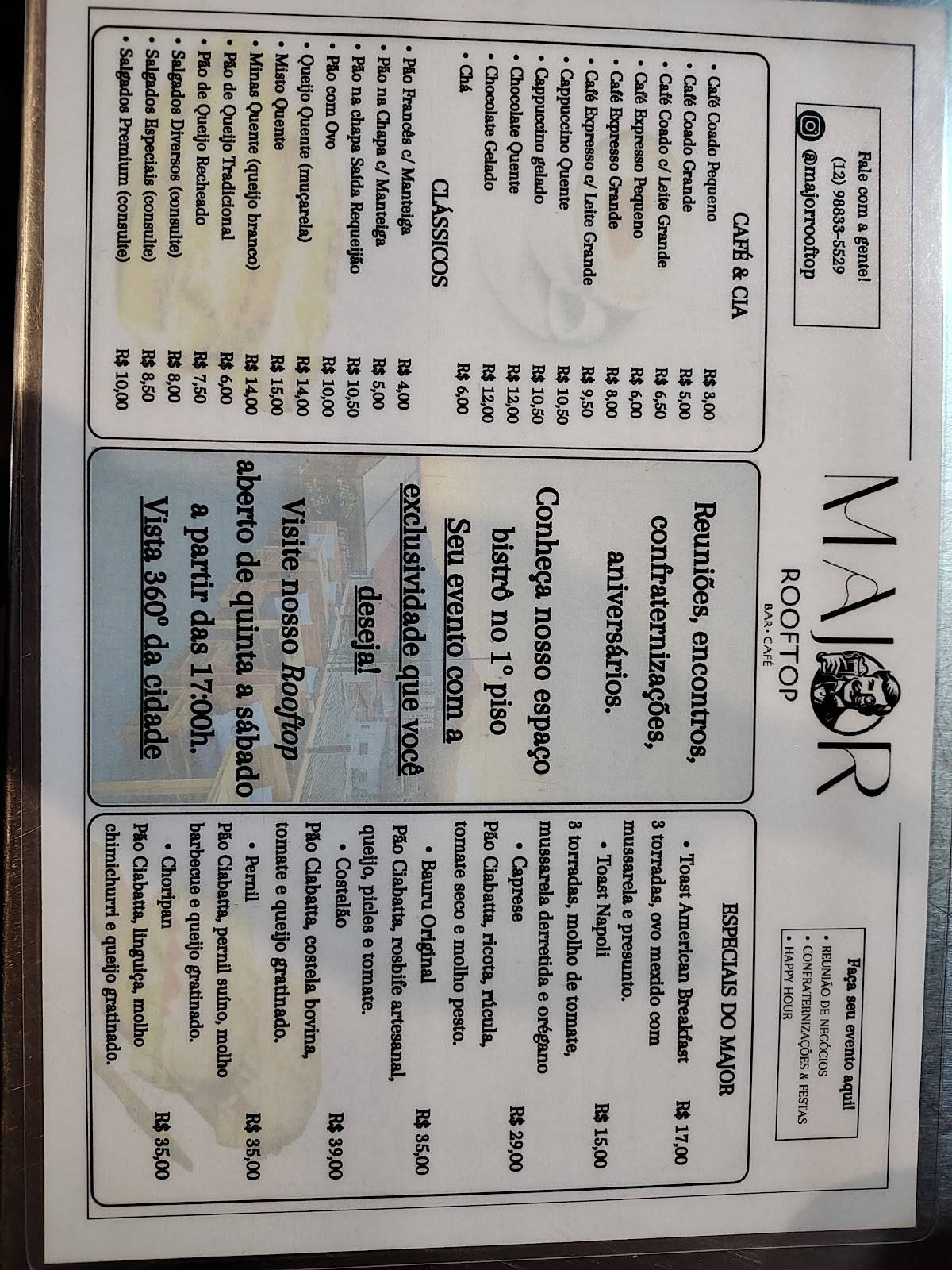 Major Rooftop cardápio