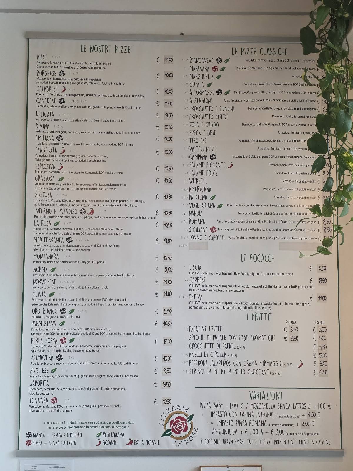 Menu di PIZZERIA LA ROSA 