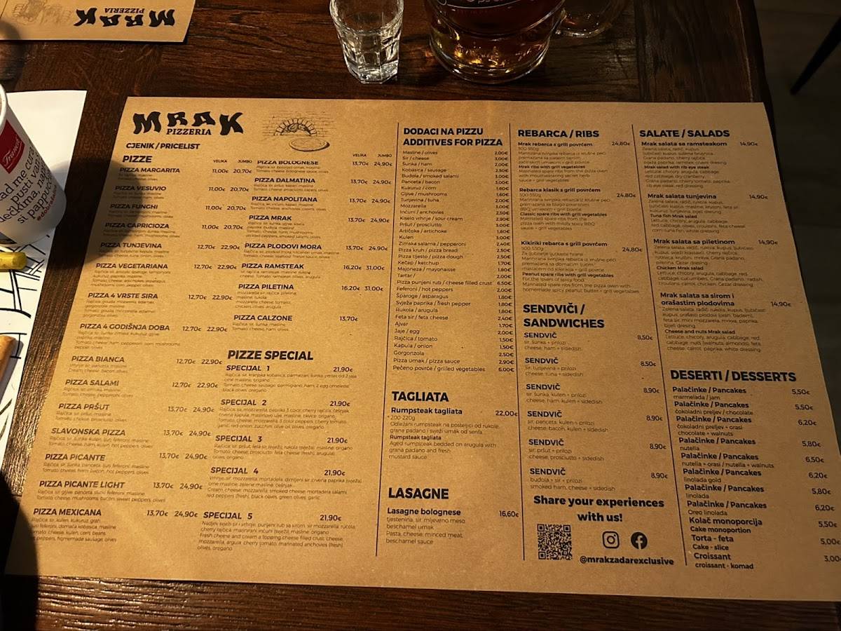 Menu di Pizzeria Mrak 