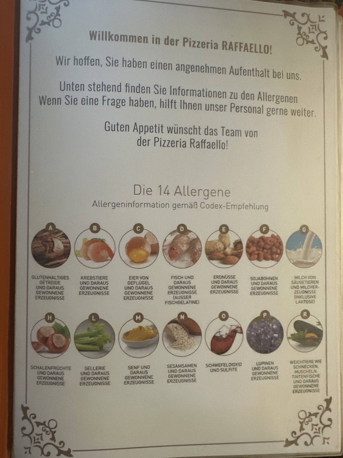 Menu de Pizzeria Ristorante Raffaello